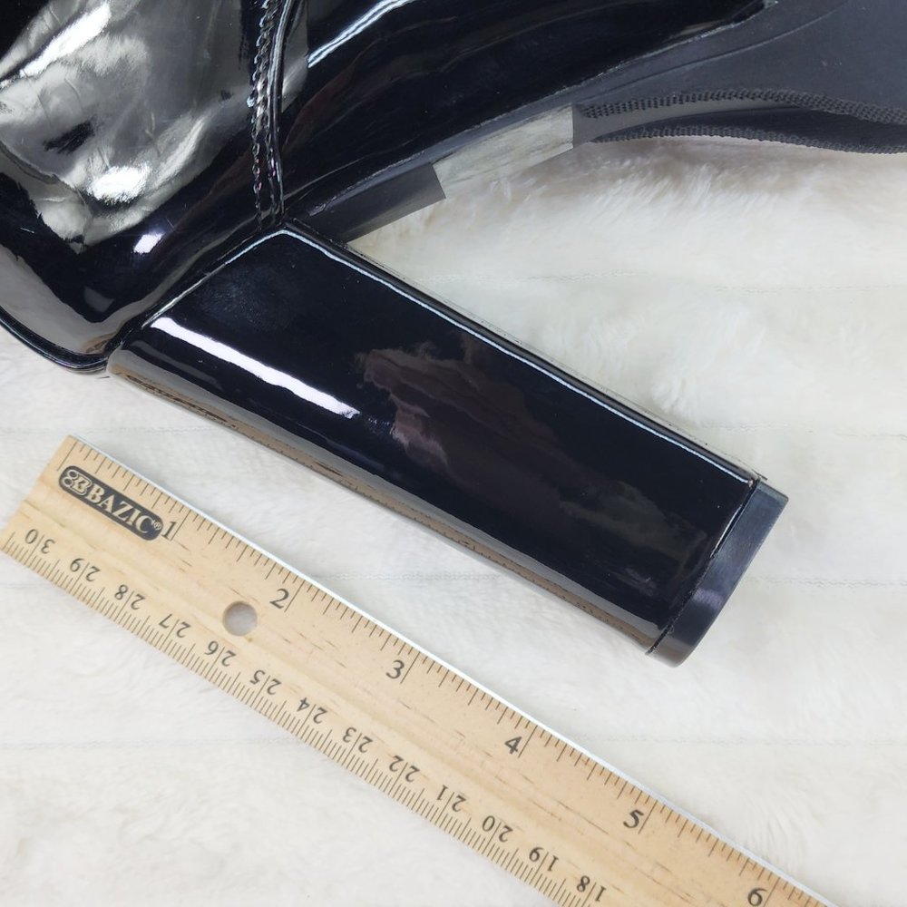 Shiney Black Patent Lug Sole Studded Strap Ankle Boots Temptress - Picture 10 of 12